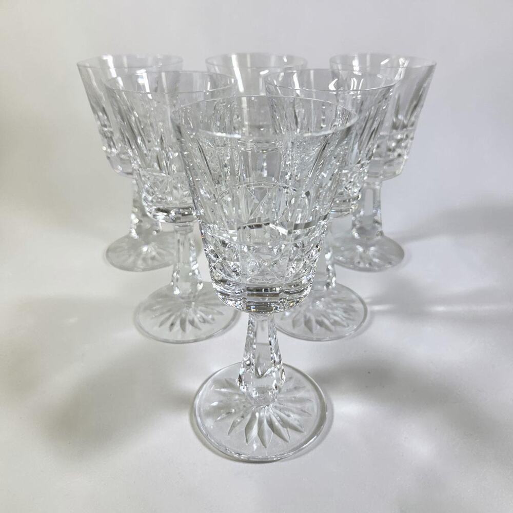 Vintage 6 WATERFORD Crystal Kylemore Claret Wine Stemware Intricate Cut Pattern